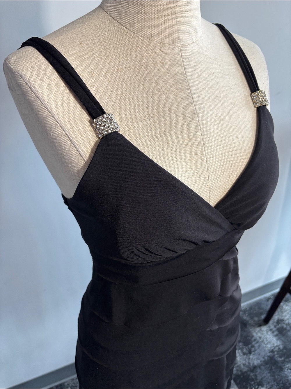 La Belle Black Strapless Dress with Jeweled Straps